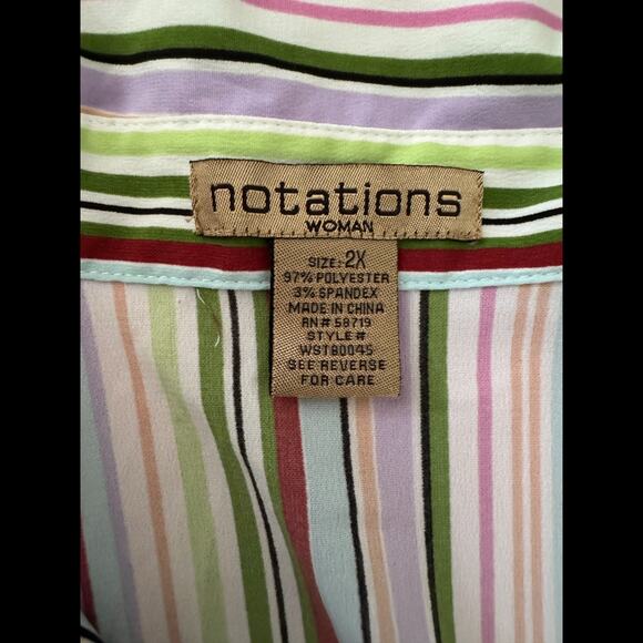 Notations Woman Button Up Shirt Striped Long Sleeve Blouse Plus 2X Multicolor - Picture 12 of 12